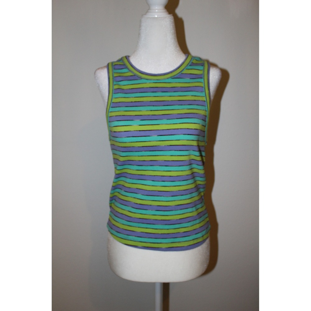 Anthropologie Striped Ribbed Tank Top Teal Green Purple Sleeveless Women's S